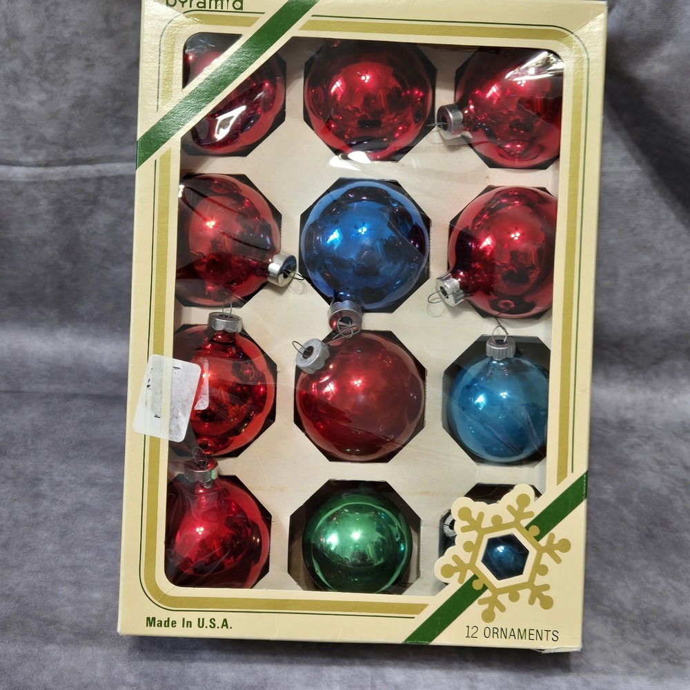 Vintage Pyramid Christmas Ornaments Glass 2 1/4" & 2 3/4" Round Mixed Size